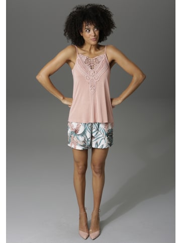 Aniston CASUAL Shorts in wollweiß-grün-altrosa-braun