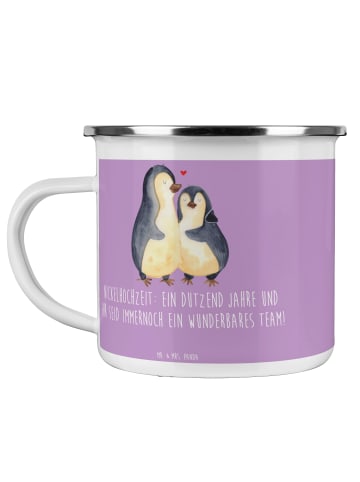Mr. & Mrs. Panda Camping Emaille Tasse 12. Hochzeitstag Nickelho... in Lavendeltraum