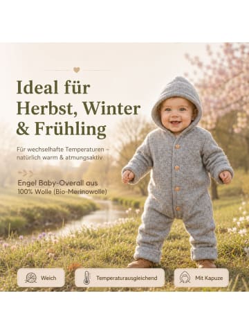 Kinderhaus Blaubär Baby-Overall mit Kapuze, Holzknöpfen & Mulltuch Blaubaer in Hellgrau Melange