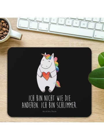 Mr. & Mrs. Panda Mauspad Einhorn Herz mit Spruch in Schwarz