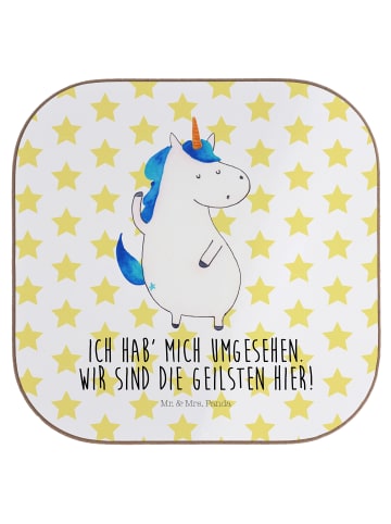 Mr. & Mrs. Panda Bierdeckel Einhorn Mann mit Spruch in Weiß