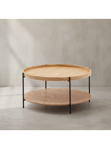 KADIMA DESIGN Eichenfurnier Couchtisch, Stauraum, Metallgestell, Erhöhter Rand