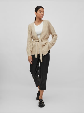 Vila Feinstrick Cardigan Stretch Jacke mit Gürtel VIFELO in Beige