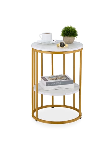 relaxdays Beistelltisch in Weiß/ Gold - (H)57 x Ø 40 cm