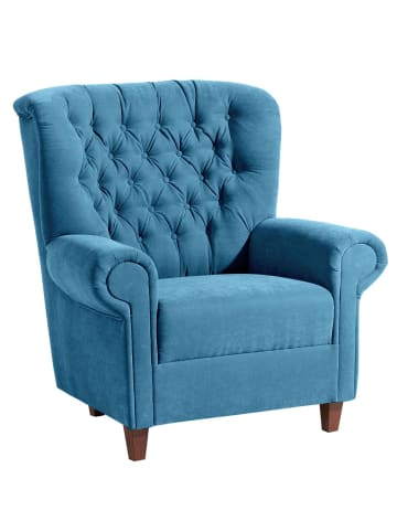 58 aufm Kessel HOCHLEHNSESSEL Katrin Bezug Veloursstoff Buche nussbaum dunkel / petrol