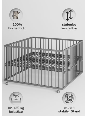 Sämann Sämann Laufgitter mit Matratze, Lattenrost & Schlupfsprossen - grau - Premium
