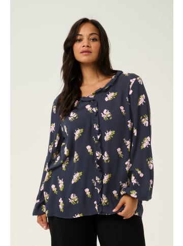 KAFFE curve Langarm-Bluse KCellena Regular fit in Midnight/Pink Flower Print