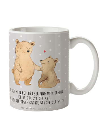 Mr. & Mrs. Panda Kaffeetasse Bär Großer Bruder mit Spruch in Grau Pastell
