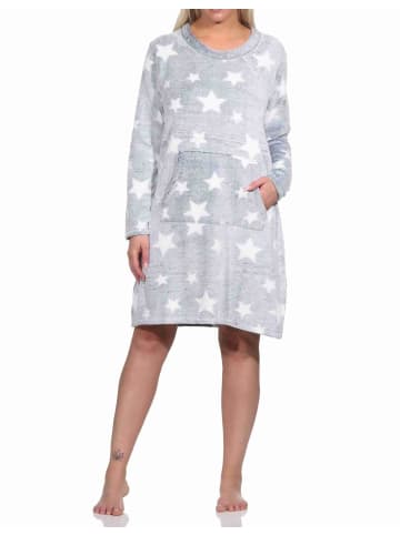 NORMANN langarm Nachthemd Bündchen Sterne Coralfleece - 76769 in blau