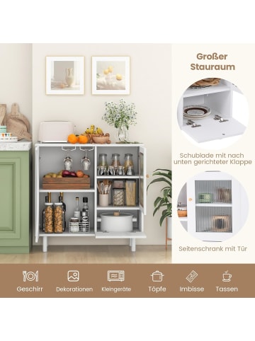 COSTWAY Buffetschrank 3 Tür Weinglashalter 80x30x80cm in Weiß
