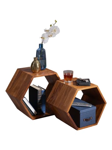 KADIMA DESIGN Beistelltisch 2er Set Massivholz Design Wohnzimmertisch,