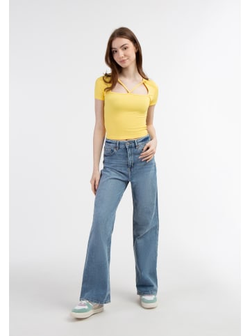 myMo Damen Rippstrick T-Shirt in Hellgelb