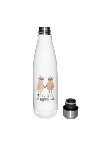 Mr. & Mrs. Panda Thermosflasche Faultier Pärchen mit Spruch in Weiß