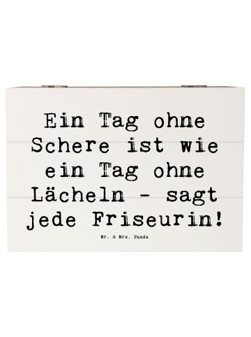 Mr. & Mrs. Panda Truhe Spruch Friseurin Schere mit Spruch in Weiß