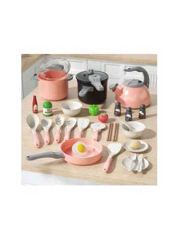 Wisam® Küchenset Töpfe Kochzubehör Lebensmittel Rosa 32-teilig.