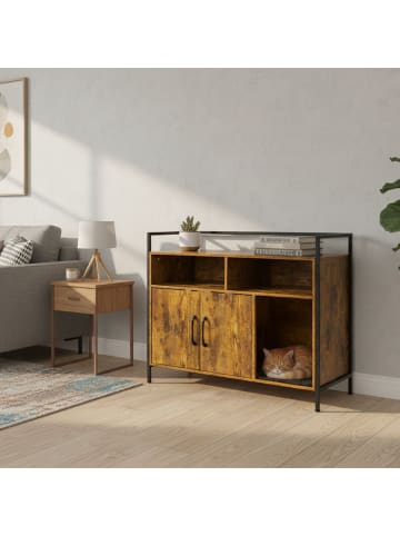 relaxdays Katzenschrank in Dunkelbraun/ Schwarz - (B)90 x (H)74 x (T)45 cm