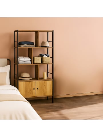 relaxdays Bücherregal in Natur/ Schwarz - (B)74 x (H)154,5 x (T)30 cm