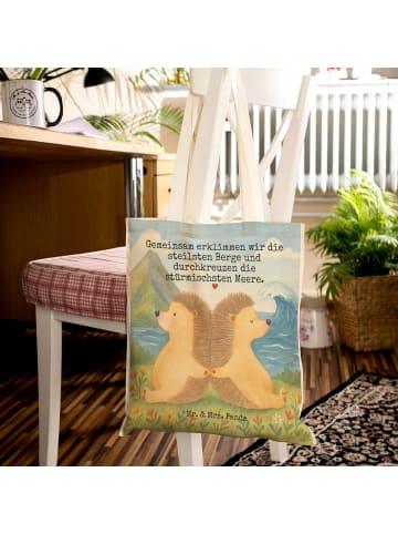 Mr. & Mrs. Panda Tote Bag Igel händchenhaltend Design mit Spruch in Weiß