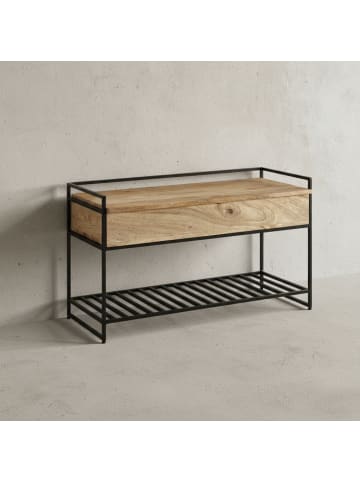 KADIMA DESIGN Flurbank mit Stauraum | Mango Massiv/Metall, 90x52cm, Braun in Beige