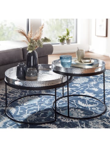 KADIMA DESIGN Couchtisch 2er Set Silber / Schwarz Metall Hammerschlag Satztisch in Silbern