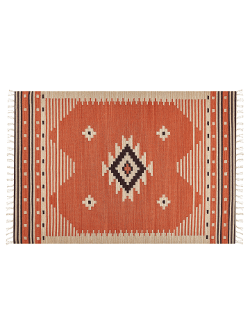 Beliani Kelim GAVAR in Orange/Beige/Braun - (W) 140 x (L) 200 cm