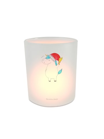 Mr. & Mrs. Panda Glas Windlicht Einhorn Weihnachtsmann mit Spruch in Transparent