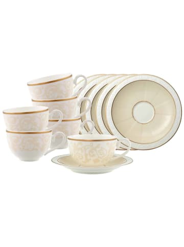 Villeroy & Boch 6er Set Kaffee-/Teetassen mit Untertassen Ivoire in Weiß-Gold 120 ml in weiß-gold