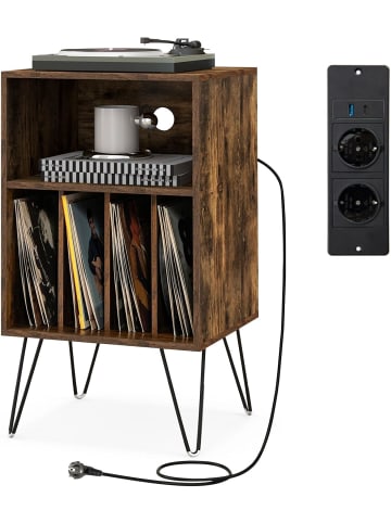 COSTWAY Plattenspieler-Ständer mit Ladestation in Braun
