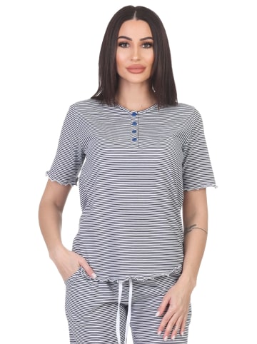 NORMANN Schlafanzug kurzarm Oberteil Pyjama Shirt Top in marine