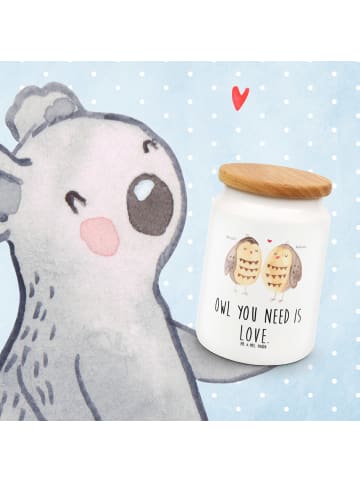 Mr. & Mrs. Panda Teedose Eulen Liebe mit Spruch in Weiß