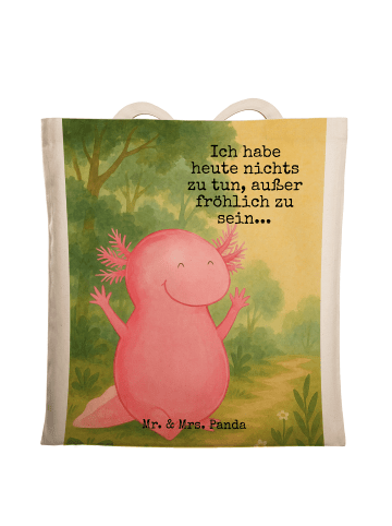 Mr. & Mrs. Panda Shopping Tasche Axolotl Hurra Design mit Spruch in Weiß