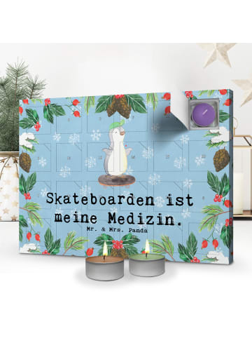 Mr. & Mrs. Panda Adventskalender Pinguin Skateboarden mit Spruch in Eisblau