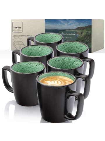 Sänger 6-tlg. Kaffeebecher Set Greenwich in Grün aus Steingut
