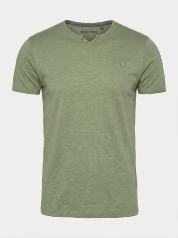 KOROSHI Basic fancy cotton crew t-shirt in khaki