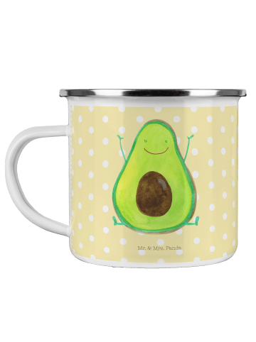 Mr. & Mrs. Panda Camping Emaille Tasse Avocado Glücklich ohne Sp... in Gelb Pastell