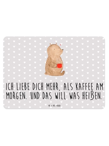 Mr. & Mrs. Panda Retro Blechschild Bär Morgenkaffee mit Spruch in Grau Pastell