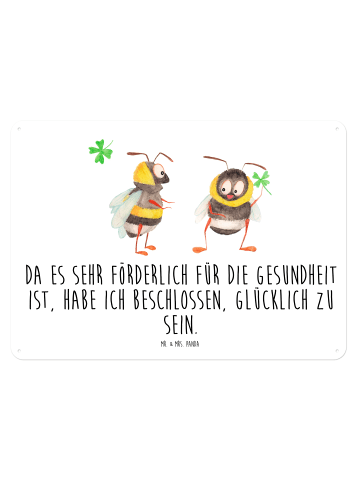 Mr. & Mrs. Panda Blechschild Hummeln Kleeblatt mit Spruch in Weiß