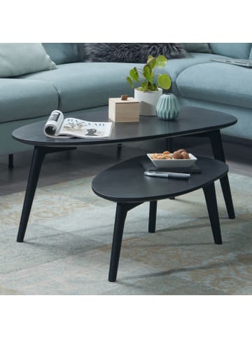 KADIMA DESIGN Retro-Couchtische aus Massivholz, 2er Set, Nierenform, handgefertigt in Schwarz