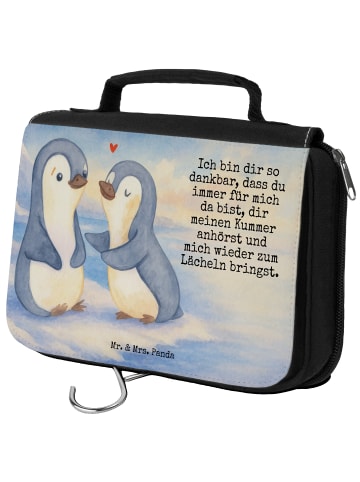Mr. & Mrs. Panda Waschtasche Pinguine trösten Design mit Spruch in Weiß