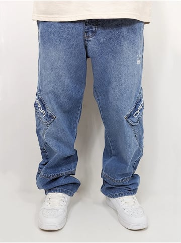 DADA Cargo Baggy Jeans mit Taschen und Stitch Denim Hose in Hellblau