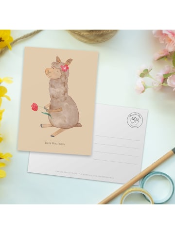 Mr. & Mrs. Panda Ansichtskarte Alpaka Blume ohne Spruch in Kaktus Grün