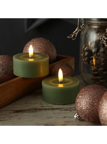Adilina 2x LED Maxi Teelichter Lina Rustik Optik Echtwachs D: 7cm in grün
