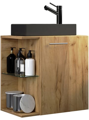 VCM  2-tlg Waschtisch Hausa Toilette schmal Schwarz in Honig-Eiche