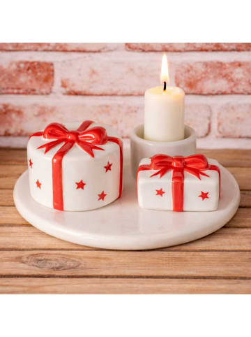 AltoBelli Kerzenhalter BIRTHDAY Weiß mit STERN und Schleife in Rot für 1 Kerze