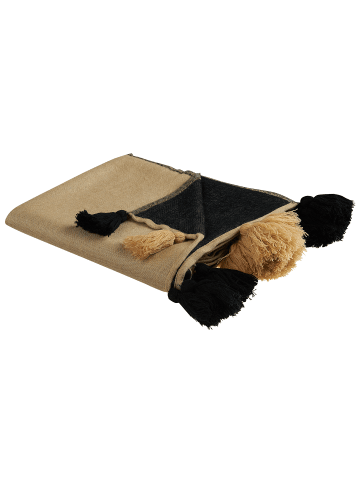 Beliani Kuscheldecke THUMKI in Beige/Schwarz - (W) 130 x (H) 0.3 x (L) 170 cm