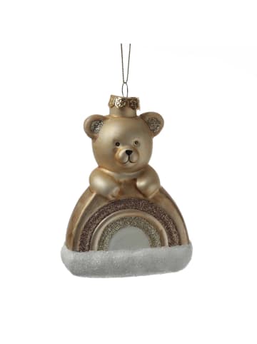 MARELIDA Weihnachtsbaumschmuck Teddybär mit Regenbogen Glas H: 13,5cm in braun