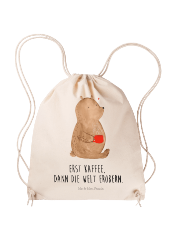 Mr. & Mrs. Panda Turnbeutel Bär Kaffee mit Spruch in Creme