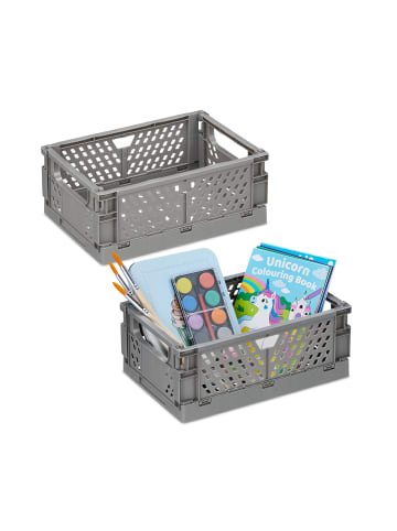 relaxdays 2 x Klappbox in Grau - (B)25 x (H)10 x (T)16,5 cm