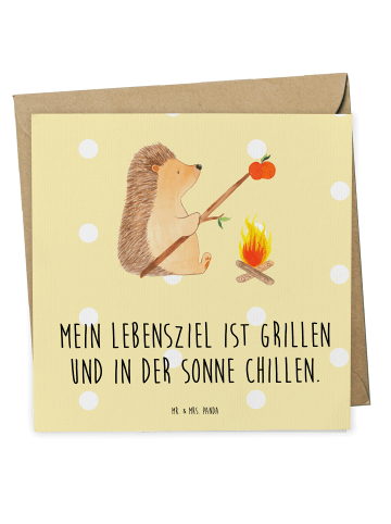 Mr. & Mrs. Panda Grußkarte Igel Grillen mit Spruch in Gelb Pastell