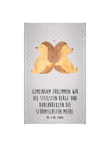 Mr. & Mrs. Panda Baumwollhandtuch Igel händchenhaltend mit Spruch in Grau Pastell